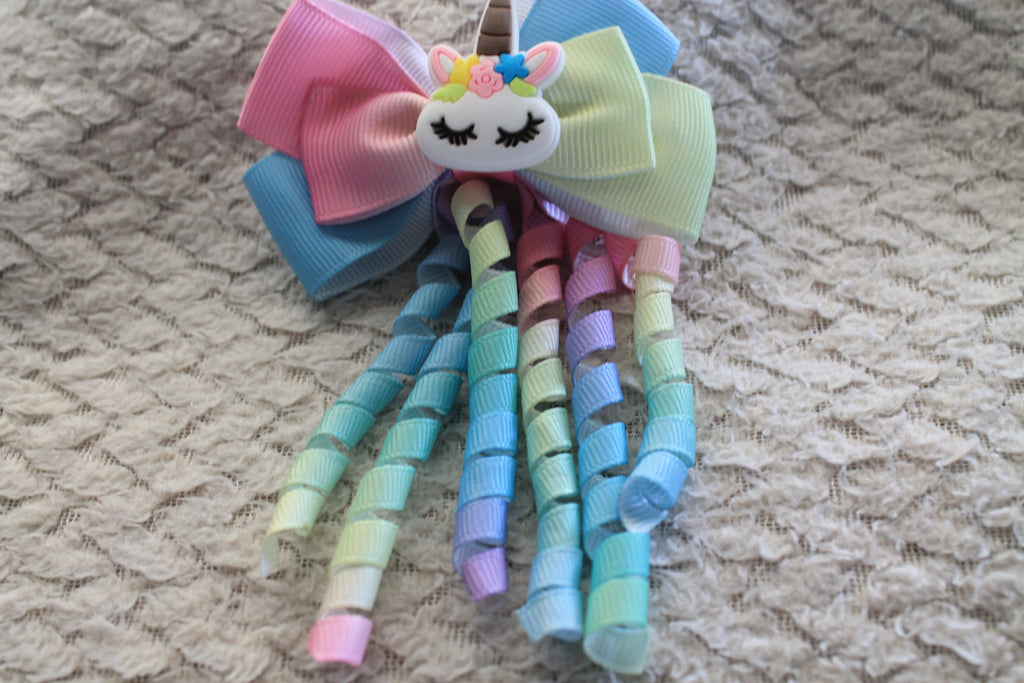 Unicorn Curly Bow Hair Clip