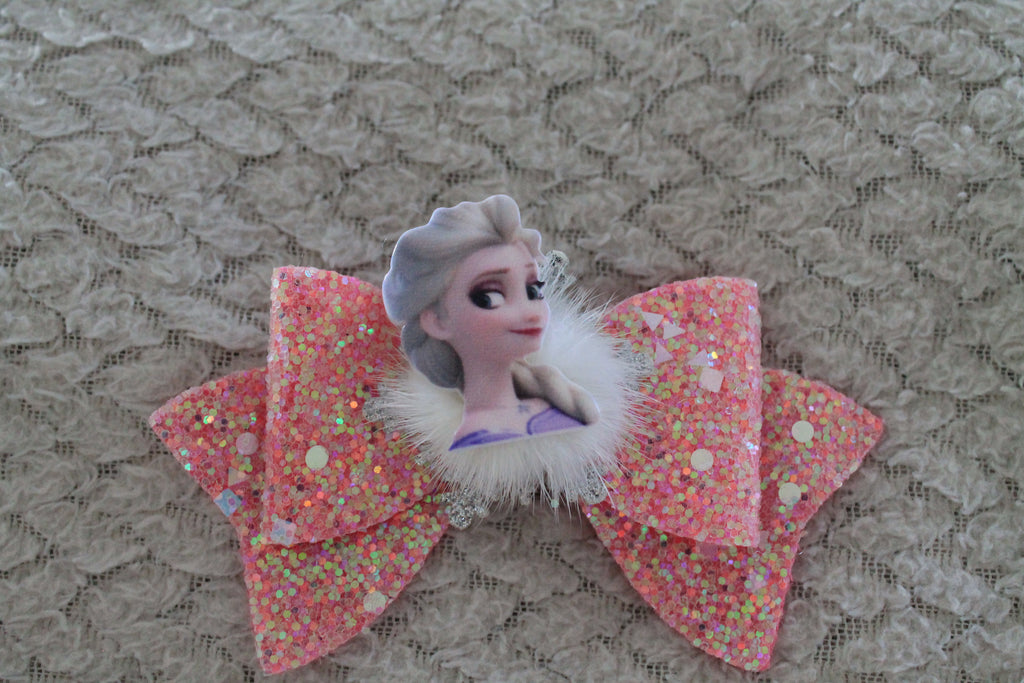 Pink Ice & Snow Bow Hair Clip