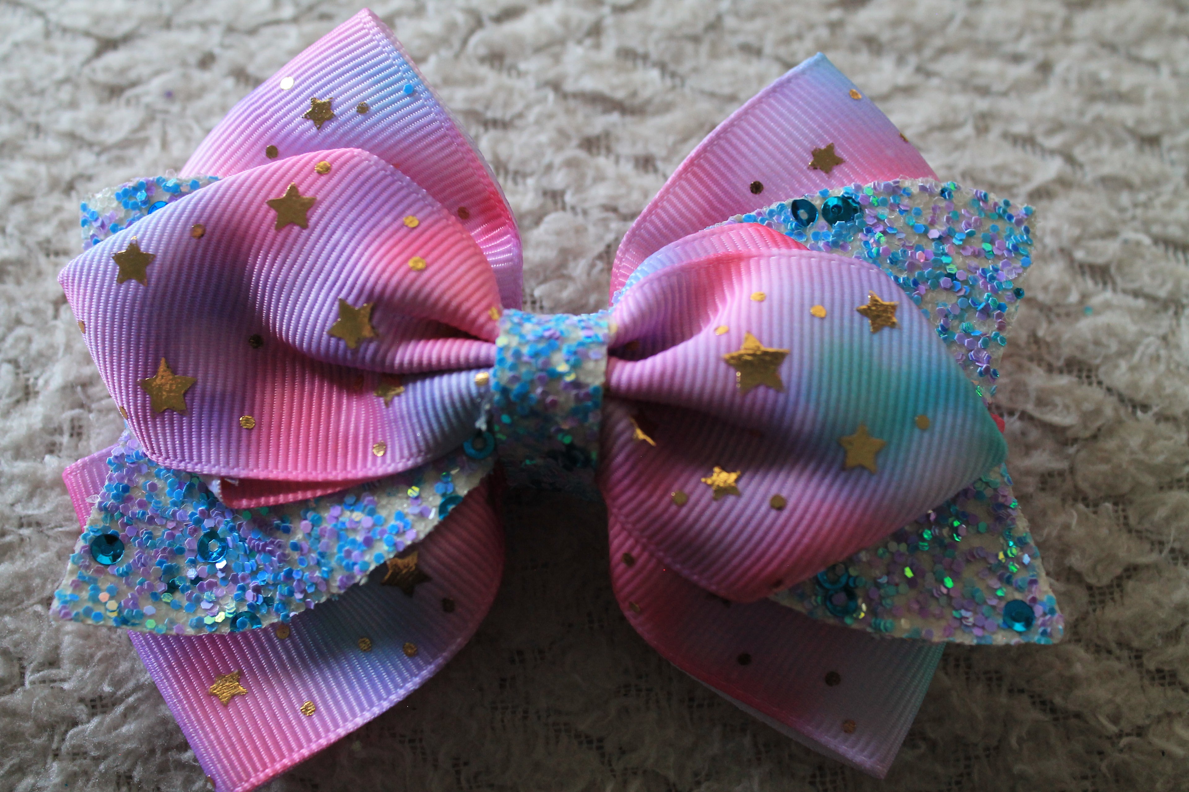 Rainbow Glitter Bow Hair Clip