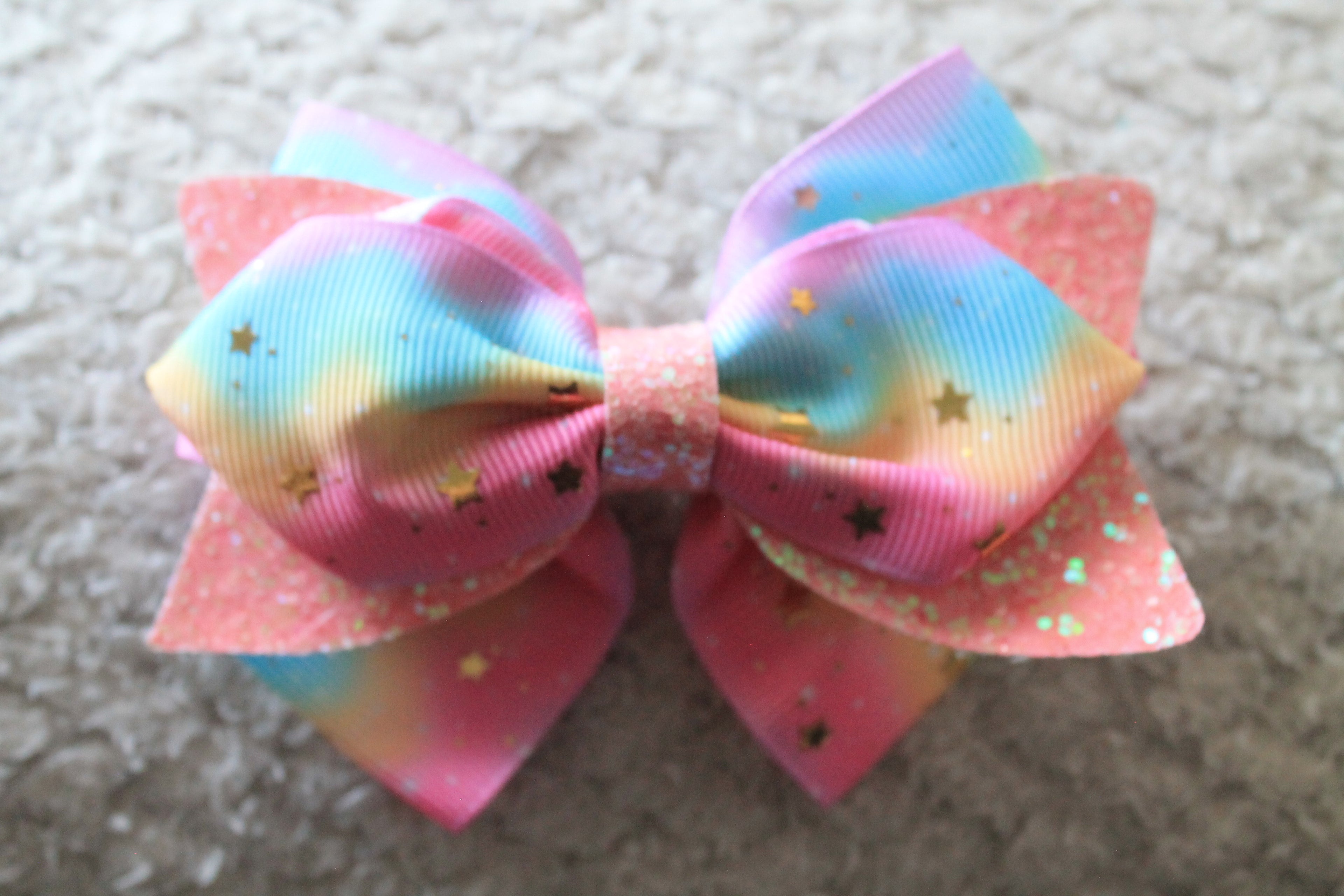 Rainbow Glitter Bow Hair Clip